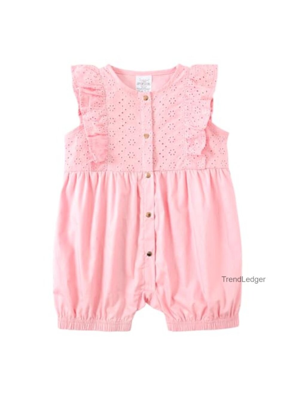 Baby Girl Cotton Eyelet Romper Ruffle Sleeve Snap Closure Summer